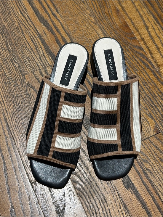 Sanctuary Shoes - Sanctuary Black, White & Brown Knit Slide Mules